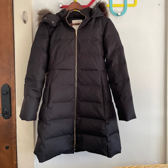 Kate Spade Down Puffer Jacket, black with faux fur trim 0 - Picture 1 of 4
